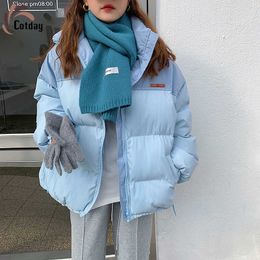 Parkas en duvet pour femmes Cotday épaissi en vrac bleu coton rembourré vêtements décontractés femmes automne et hiver Ukraine montrer mince coréen femme veste manteau T221011