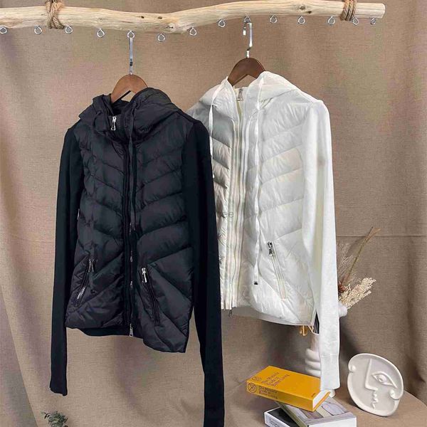 Parkas en duvet pour femme couple manteau d'hiver femme doudoune tricot épissage à capuche couleur unie loisirs chaud mode envoyer sac à poussière marque incluse HKD230725