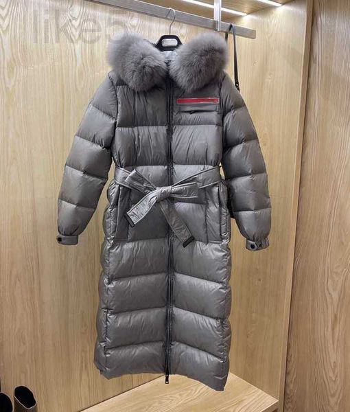 Parkas pour femmes de styliste 22, longue étiquette rouge, Super grand col en fourrure de renard au Lithium 90, manteau d'oie blanche pour femmes D2CE