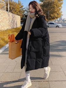 Parkas femme Vers le bas coton Parkas femmes longue veste rembourrée hiver femme surdimensionné lâche chaud manteaux dames mode coréenne à capuche longue veste 231115