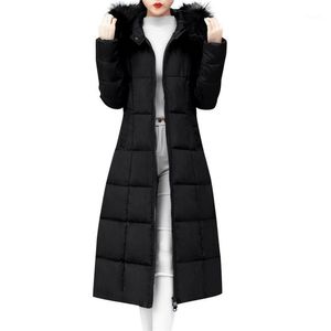 Dames Down Parkas Elegant Winter Jacket voor vrouwen bovenkleding Faux Fur Hooded Coat Long katoen-met katoenen gevarieerde jassen Pocket Coats