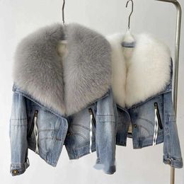 Parka en duvet d'oie blanche pour femme, veste chaude en Denim avec grand col en fourrure, style européen court et décontracté, collection hiver 2023, 231118