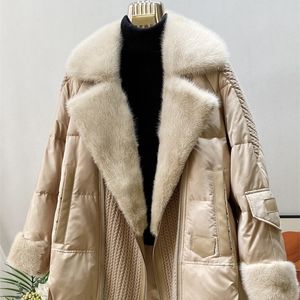 Parkas de plumón para mujer moda Otoño Invierno abrigo de piel auténtica de visón chaqueta de plumas de ganso Natural capucha de lujo 231202