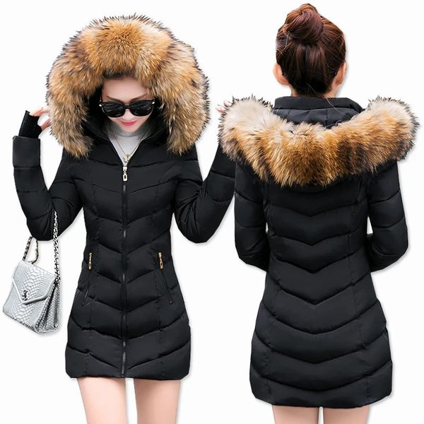 Parkas pour femmes Mode veste d'hiver femmes grande ceinture de fourrure à capuche épais vers le bas Parkas x-long femme veste manteau mince chaud hiver vêtements d'extérieur 231212