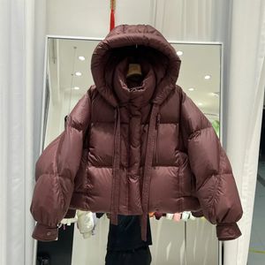 Parkas pour femmes Mode hiver femmes court sur la taille doudoune à capuche épais chaud à manches longues couleur unie blanc canard vers le bas manteau femme 231027