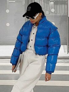 Femmes Down Parkas Mode Zipper manches détachables Puffer Manteaux Bleu Vestes Femmes 2022 Hiver Casual Col Montant Épais Chaud Outwear Streetwear T221011