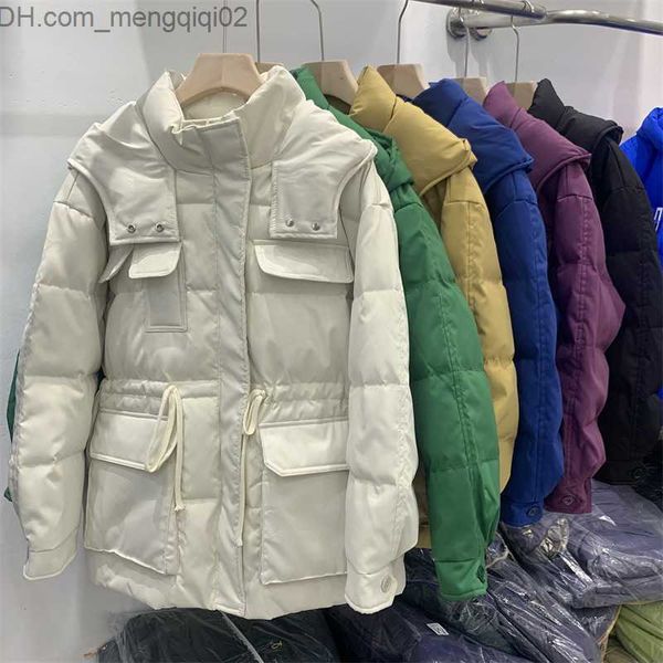 Women's Down Parkas Fashionable Winter and Autumn Femen's Loose Alsing Camper Chaqueta de color sólida con cuello casual de pato blanco tibio Z230817