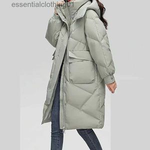 Dames donsparka's FIGOHR dikke witte eendendonsjas voor dames met ritszakken Office Lady elegante effen warme jas donsjack met capuchon herfst winter L231102