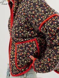 Femmes vers le bas Parkas veste épaisse florale femmes imprimer Patchwork poche chaude femme coton manteau 2023 automne hiver mode lâche décontracté dame pardessus 231005