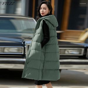 Parkas de plumón para mujer FTLZZ Chaqueta de chaleco de plumas larga y ligera con capucha de invierno 90% Abrigo bajo la cintura de pato blanco Casual Verde Sin mangas Outwear Luci