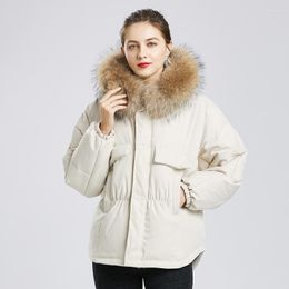 Parkas en duvet pour femmes FTLZZ hiver femmes 90% manteau de canard blanc grande vraie fourrure de raton laveur à capuche veste courte décontracté chaud neige Outwear Luci22