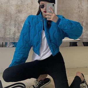 Dames Down Parkas High Street Blue Short for Women Fashion Long Sleeve Dikke Bomber Jackets Woman Pocket Zipper Up Winter Coat Mujer 230111