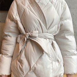 Parkas pour femmes Hzirip Design femmes hiver solide ceintures manteau femme épais de haute qualité étudiants vêtements d'extérieur doux bureau dame veste chaude 220919