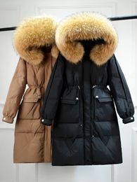 Parkas femme Janveny imperméable hiver femmes longue doudoune grande vraie fourrure de raton laveur à capuche canard vers le bas manteau femme pluie plume Parkas 231024