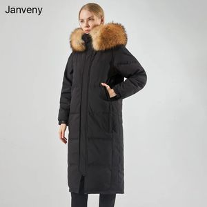 Parkas de plumón para mujer Janveny Winter Real Raccoon Fox Fur con capucha Puffer Feather Down Coat Luxury Women X-long 90% Duck Down Jacket Parkas femeninas 231117