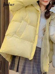 Parkas de plumón para mujer Jielur Estilo coreano Cálido Mujer Moda corta Suelta Engrosada Color sólido Cremallera de un solo pecho Mujer Amarillo 231027