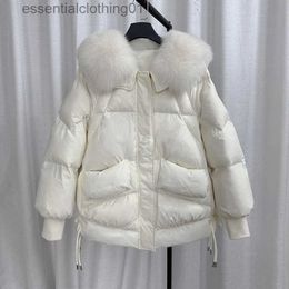 Parkas Femme Mode coréenne nouveau 2023 hiver décontracté lWhite canard doudoune femmes épais grand col de fourrure manteau ample grande poche chaud Parkas L231129