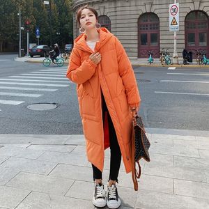 Parkas pour femmes coréennes femmes Orange mi-longueur coton rembourré manteau hiver ample à capuche poche à manches longues épaissir chaud coton Parka vêtements d'extérieur 221231