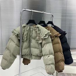 Dames down parkas kusahiki zoete ruche peter pan kraag parka jas dames herfst winter hoge taille korte jas mode Koreaans outdreach 230111