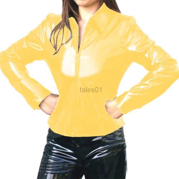 Parkas de plumón para mujer Camisa de látex sintética con cuello vuelto para mujer Chaqueta de cuero de PVC de manga larga punk para mujer Chaqueta delgada Abrigo de club sexy S-7XL gótica zln231109