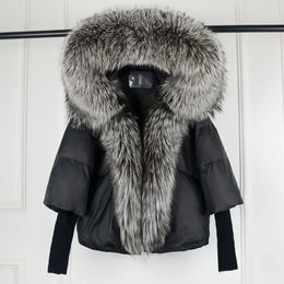Parkas de plumón para mujer Lagabogy 2023 invierno mujer chaqueta de pato blanco cálido capucha suelta abrigo acolchado cuello de piel Real Natural ropa de abrigo gruesa de lujo 231114
