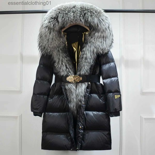 Women's Down Parkas Lagabogy 2023 hiver femmes chaud manteau bouffant Fe épais doudoune de luxe longue vêtements d'extérieur imperméable ceinture Parkas vraie fourrure L231102