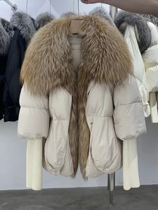 Parkas de plumón para mujer Lagabogy, abrigo acolchado de invierno para mujer, cuello de piel Real grande, Parkas gruesas de lujo, ropa de abrigo para mujer, chaqueta de plumón de pato blanco 90% 231020