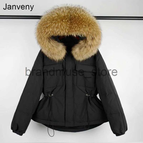 Parkas en duvet pour femmes grande fourrure de raton laveur véritable à capuche hiver vers le bas manteau 90% duvet de canard veste femmes courte femme bouffante plume imperméable Parkas J231219