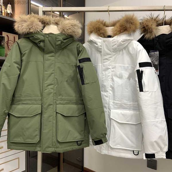 Parkas de plumón para mujer Chaqueta Lin Huohuo Estilo coreano Chaqueta acolchada Northface Cuello de piel de mapache Ny Longitud media Letra suelta bordada Ihezmillnk6s