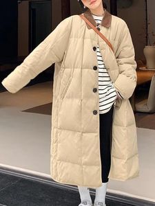 Donsparka's voor dames Lange donsjassen Dames Koreaanse mode Katoenen gewatteerde jassen Dames Herfst Winter Casual Losse enkele rij knopen Winddicht Bovenkleding 231213
