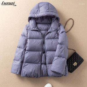 Dames Down Parkas Luzuzi 2022 Winterjas Vrouwen licht Dikke Warm Hapleed Witte Duck Coat Vrouw Korte Slim Casual Puffer Kare22