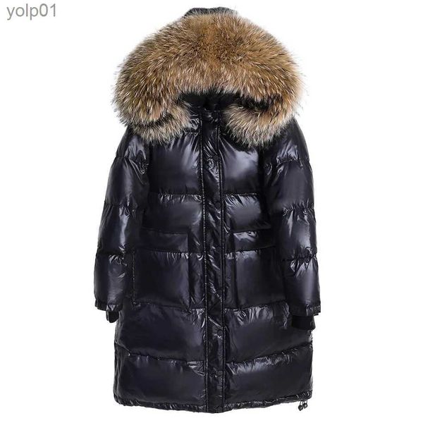 Parkas Femme Maomaokong 2022 Femmes Hiver Noir Lâche Longue Doudoune Véritable Col De Fourrure À Capuche Mode Imperméable Fe Extra Large CoatL231118