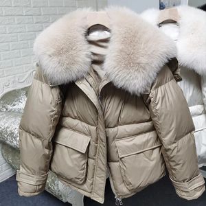 Parkas pour femmes Maomaokong lâche véritable col de fourrure 2023 veste de canard blanc femmes hiver luxe manteau bouffant surdimensionné plume vêtements d'extérieur 231120