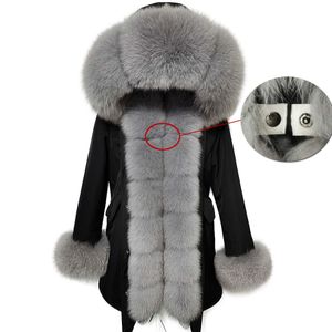 Mujer Down Parkas Maomaokong Natural Real Fur Chaqueta Con capucha Black Women Woman Winter Warmed Femenina de lujo 230111