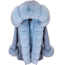 Parkas de plumón para mujer MAOMAOKONG, abrigo de invierno para mujer, cuello de piel de zorro Natural, chaquetas negras, prendas de vestir, Parka gruesa de piel auténtica de lujo, abrigo de piel para mujer 231113