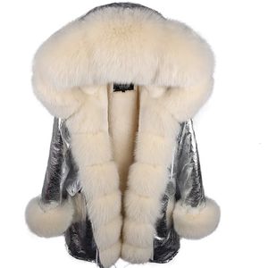 Parkas pour femmes Maomaokong hiver femmes Luxur Beige manteau de fourrure naturel réel veste imperméable à capuche épais chaud mode longue noir 231123