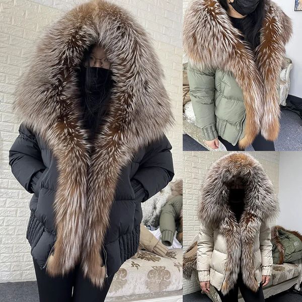 Parkas Femme Maomaokong hiver femmes chaud blanc canard doudoune naturel réel renard col de fourrure capuche manteau épais luxe vêtements d'extérieur 231213