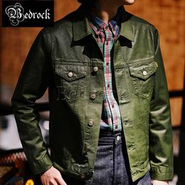 Women's Down Parkas MBBCAR 10oz handgemaakte PU gecoate twill 557III gewassen ruwe denim jas mannen waterdichte Amekaji retro slanke leger groene jas 3092 HKD230725