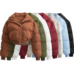 Parkas en duvet pour femmes OOTD manteau en coton à col à revers marron veste courte à simple boutonnage chaud haute rue solide Chic vêtements d'extérieur PB ZA Woman Wine 231108