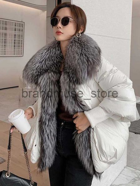 Mujer Down Parkas de gran tamaño Invierno Cálido Real Fox Fur Collar Black Down Coat Mujeres Puffer Outerwear Chaquetas 2023 Otoño Invierno J231219