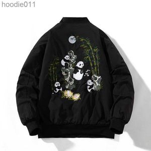 Parkas Pandas Pandas à femme Automne Padding d'hiver Bomber Veste Men Anime Cartoon Sukajan Mens Mandted Coats Oversize Windbreaker 2023 L230920