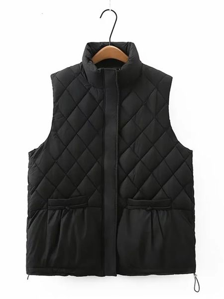 Parkas en duvet pour femmes, vêtements grande taille, automne hiver, manteau en coton sans manches, col montant, gilet à fermeture éclair matelassé thermique avec couche centrale 231025