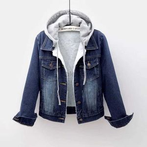 Parkas femme Grande taille S-5XL automne hiver veste femmes Plus mince cachemire à capuche Denim vestes femme décontracté court Jean manteau veste femelle zln231109