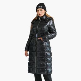Dames Donsparka's SANTELON Winter Lange jassen voor dames Casual Zwart Dikke Warme Pufferjas Met Verstelbare Taille Modieus Capuchon Bovenkleding 231027