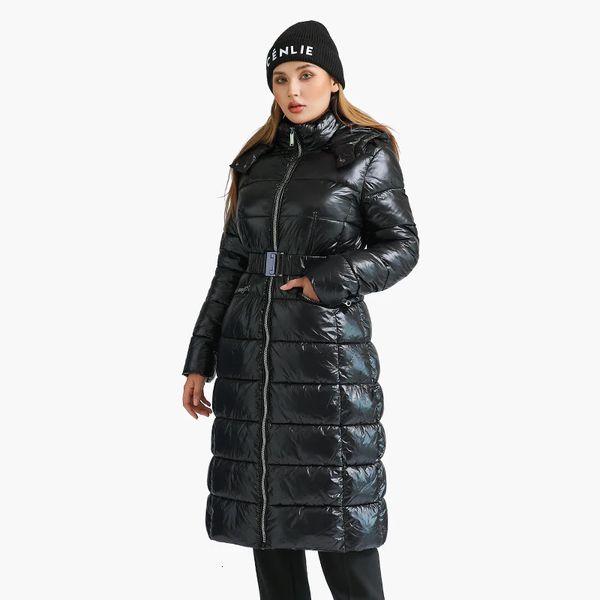 Parkas pour femmes SANTELON hiver longs manteaux pour femmes décontracté noir épais chaud doudoune avec taille réglable mode vêtements d'extérieur à capuche 231027