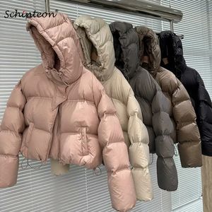 Parkas de plumón para mujer Schinteon Mujeres Chaqueta de plumón de pato blanco con capucha Otoño Invierno Cálido sobre tamaño Casual Corto Outwear grueso 2024 231220