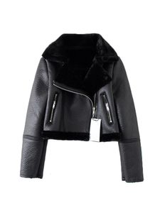 Parkas pour femmes Streetwear femmes épais chaud fausse fourrure en cuir veste courte automne hiver femme fermeture éclair Moto Biker manteau vêtements d'extérieur hauts 231114