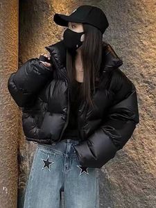 Parkas pour femmes épais femmes veste d'hiver chaud lâche manteaux bouffants coton rembourré col montant vestes coréennes noir mode femme vêtements 231120