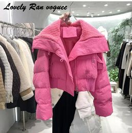 Parkas de plumón para mujer Thinken Crop Jacket Mujer Piel Cuello alto Manga larga Cálido Parka Abrigo 2023 Winter Street Loose Puffer Cottonpadded 231027