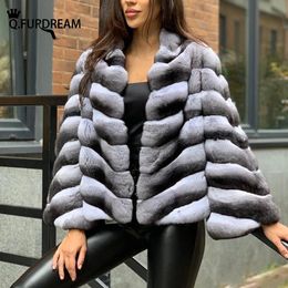 Parkas pour femmes Top manteau de fourrure de lapin véritable Rex vestes classique Chinchilla couleur mince court mode pardessus hiver Style 231116